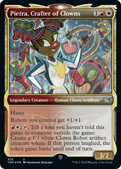 Pietra, Crafter of Clowns (Showcase) (Galaxy Foil) (Unfinity) Light Play Foil