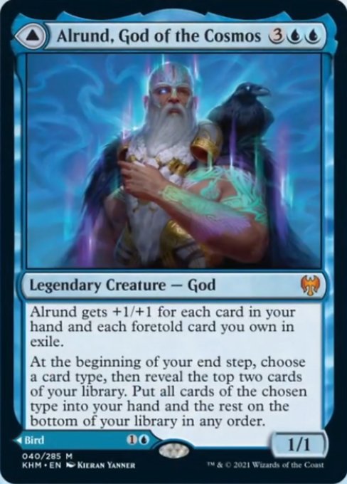Alrund, God of the Cosmos / Hakka, Whispering Raven (Kaldheim) Medium Play