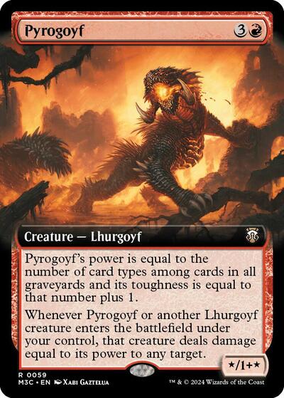 Pyrogoyf (Extended Art) (Ripple Foil) (Commander: Modern Horizons 3) Light Play Foil