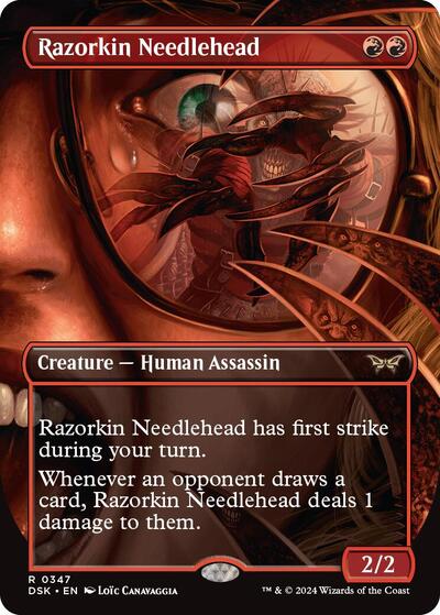 Razorkin Needlehead (Borderless) (Duskmourn: House of Horror) Light Play Foil