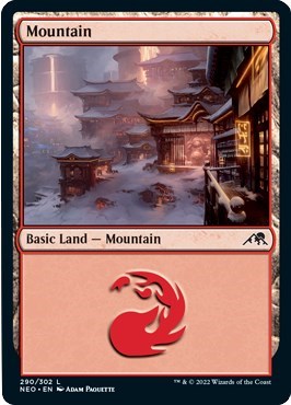 Mountain (290) (Kamigawa: Neon Dynasty) Light Play Foil