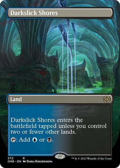 Darkslick Shores (Borderless) (Phyrexia: All Will Be One) Medium Play Foil
