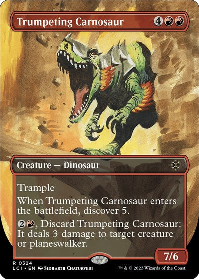 Trumpeting Carnosaur (Borderless) (The Lost Caverns of Ixalan) Light Play