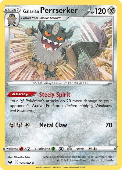 Galarian Perrserker (SWSH01: Sword & Shield Base Set) Light Play Holofoil