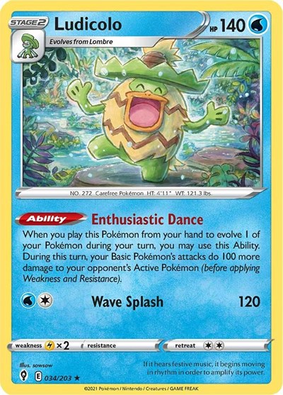 Ludicolo (SWSH07: Evolving Skies) Light Play Holofoil