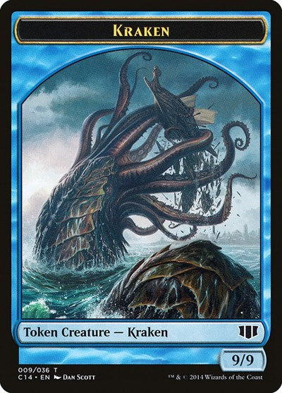 Kraken / Zombie (Blue) Double-sided Token (Commander 2014) Light Play