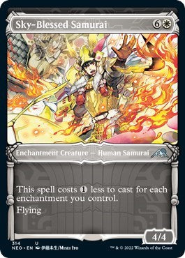 Sky-Blessed Samurai (Showcase) (Kamigawa: Neon Dynasty) Light Play