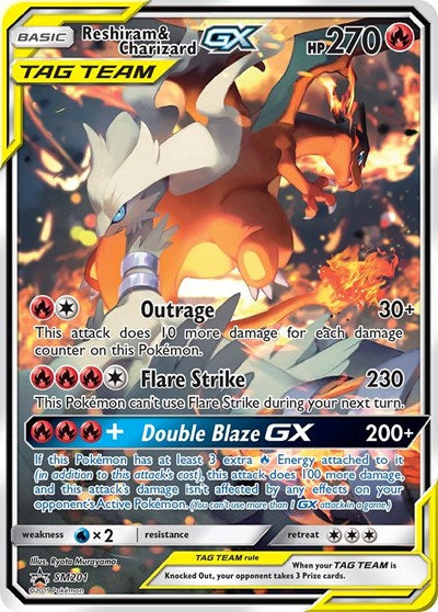 Reshiram & Charizard GX - SM201 (SM Promos) Near Mint Holofoil