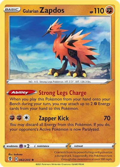 Galarian Zapdos (SWSH07: Evolving Skies) Near Mint Reverse Holofoil
