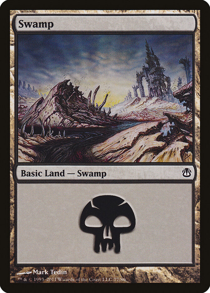 Swamp (77) (Duel Decks: Ajani vs. Nicol Bolas) Light Play