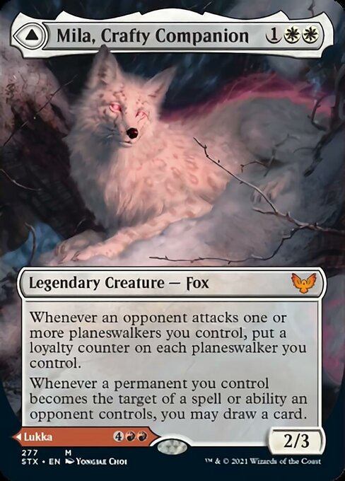 Mila, Crafty Companion / Lukka, Wayward Bonder (Borderless) (Strixhaven) Light Play Foil