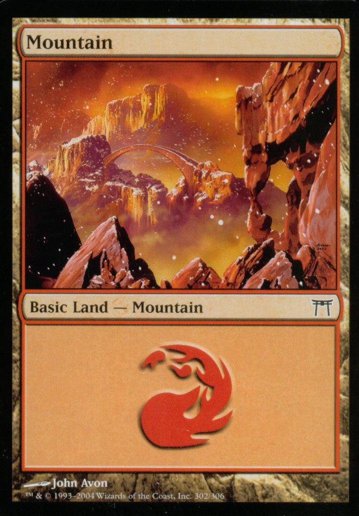 Mountain (302) (Champions of Kamigawa) Medium Play Foil